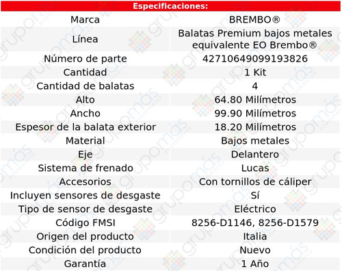 Balatas Bajos Metales Del Renault Clio 02 Al 10 Brembo Foto 4