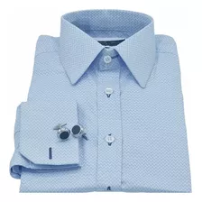 Camisa Punho Duplo Azul Clarinho Maquinetado