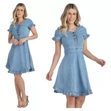 Vestido Jeans Feminino Midi Chemise Lycra Alta Qualidade