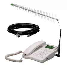 Telefone Fixo Gsm Chip C/antena Rural 15dbi Ets3023 Cabo 10m