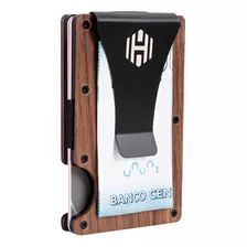 Billetera Tarjetero Hombre Hardley Proteccion Rfid + Clip Color Madera