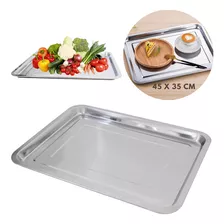 Bandeja Inox Retangular Rasa 45 X 35 Multi Uso Servir Grande