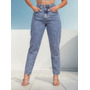 Calça Mom Jeans Feminina Cintura Alta Marmorizada