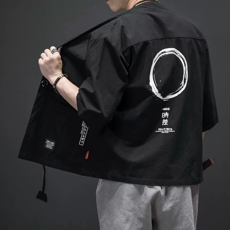 Kimono Masculino Streetwear Hiphop Camisa Oriental Sumiê