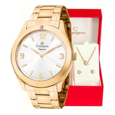 Relógio Champion Feminino Dourado Cn29865s + Kit Berloques Cor Do Fundo Branco