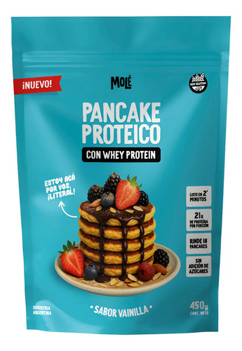 Imagen 2 de Pancake Proteico Sin Tacc Y Sin Azucar Vainilla X450g Molé Molé Mezcla Pancake Proteico Sabor Vainilla