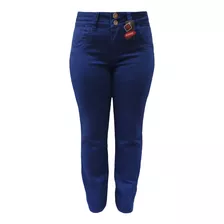 Calça Reta Color Jeans Denim Malha Cintura Alta Tamanho 44