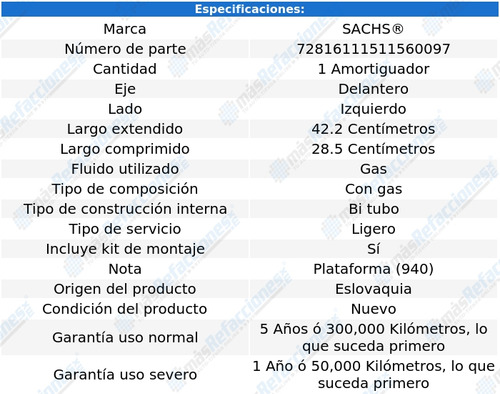 Amortiguador Gas Del Izquierdo Giulietta 12 Al 15 Sachs Foto 2