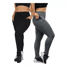 Kit 2 Calças Legging Com Bolsos Ginástica Confortável Suplex