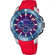 Reloj Festina Hombre F20642.2 Chronobike Clasico Caucho Color De La Malla Rojo Color Del Bisel Azul Acero Color Del Fondo Rojo