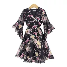 Vestido Casual Gasa Estampado Floral Corto Suelto