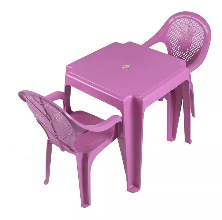  Mesa Infantil Ursinho Com 02 Cadeiras Plásticas Várias Cor