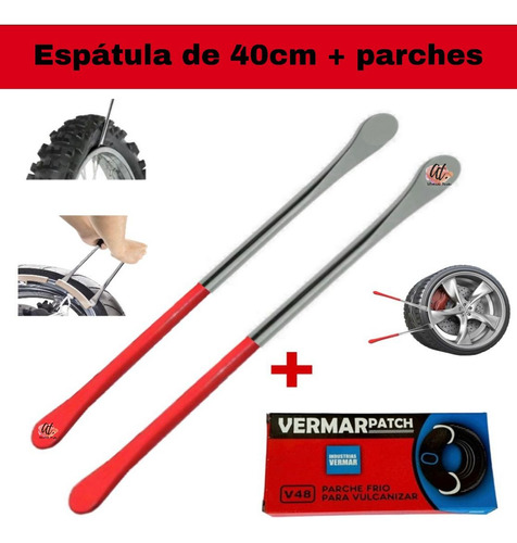 Kit Juego 2 Esptulas 40cm Desmontar Llantas Moto + Parches Foto 2