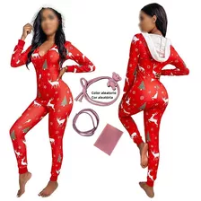 Macacão Casual Feminino Com Capuz De Natal Pijama Adulto