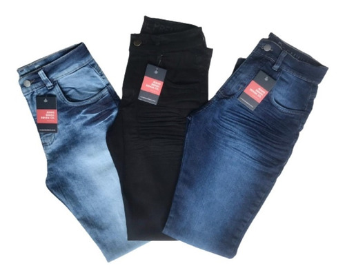Kit 3 Calça Jeans  Masculina Slim Original Elastano Lycra