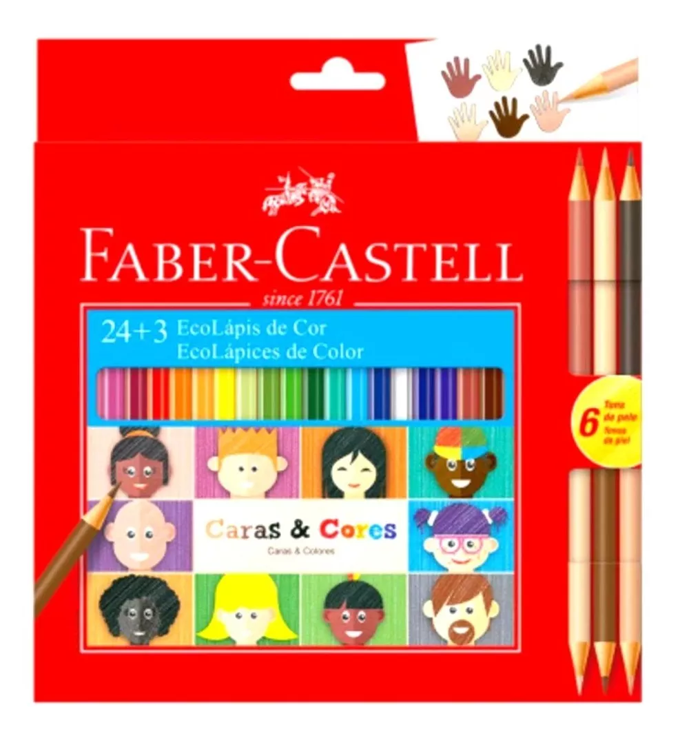 Lapis De Cor Faber Castell Caras&cores 24 Cores +6 Tons Pele