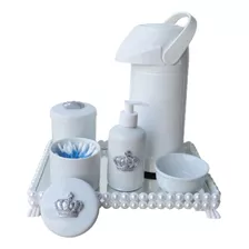 Kit Higiene Bebê Porcelana Pote Algodão Térmica K023 Coroa