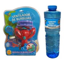 Juguete Maquina Burbujas, Ventilador Niño + Botella Líquido