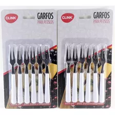 Kit 12 Garfinho De Petisco Mini Inox P/ Queijo Tábua Frios 