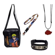 Kit Bolsa Transversal Naruto Pulseira Colar Akatsuki +brinde
