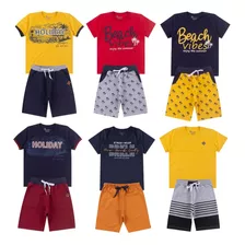 Kit 20 Peças De Roupa Infantil Menino 10 Camisas + 10 Shorts