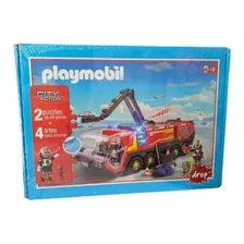 Rompecabezas Puzzle Playmobil Bomberos Airport 2 X 48 Piezas