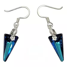 Aros Anzuelo Con Cristales Swarovski Spike -pendulo - Plata