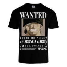 Playera Cartel Wanted Roronoa Zoro One Piece Negra