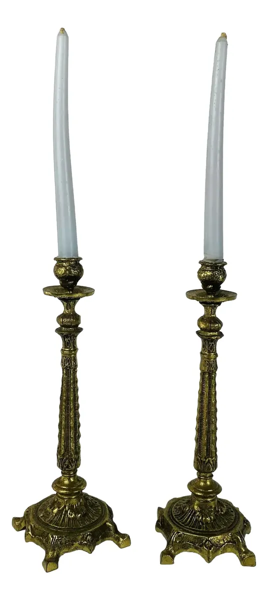 Par Castiçais Em Bronze Dourado Clássico 33,5cm Vintage Dourado-escuro