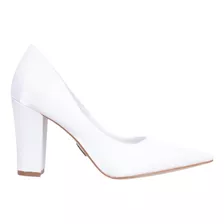 Sapato Noiva Tecido Velvet Branco Salto Grosso 10cm Cbk