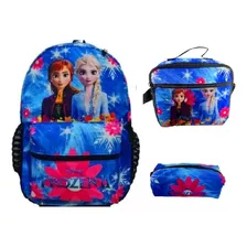 Kit Mochila Feminina Costas Frozen Ana Elsa Bolsa Infantil 