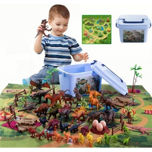 Caja De Juguetes De Dinosaurios Con Mapa Grande, 88 Piezas