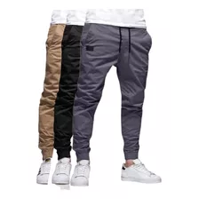 Kit Kit 3 Calças Jogger Masculinas C/ Lycra Punho Na Perna