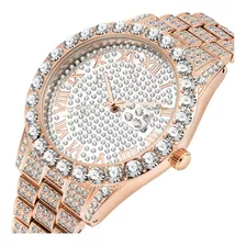 Hombre Reloj De Cuarzo Oro 18k Reloj Brillante Diamante