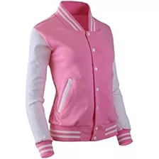 Chaqueta Universitaria Rosada Tela De Mono Algodón 