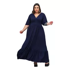 Vestido Longo Três Marias Plus Size Manga Flare Rodado Gg G3