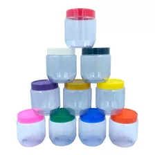 15 Pote Plástico 250g Cristal Vazio Com Tampas Coloridas