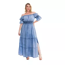 Vestido Longo Jeans Ciganinha Plus Size Moda Feminina 