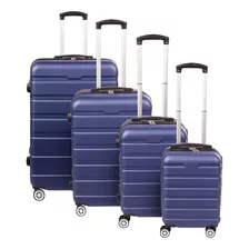 Kit 4 Malas De Viagem 8kg, 10 Kg, 20 Kg E 25 Kg Rodas 360° Cor Azul-escuro Lisa