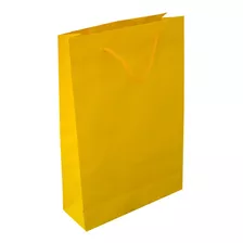 100 Sacolas De Papel Amarelo 25x17x6cm Bolsa Festa 90g