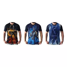 Kit 3 Camisetas Sub Zero Scorpion Raiden Mortal Kombat Game