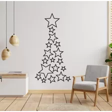 Vinilo Navidad Árbol Con Estrellas 60x30 Pared, Vidriera