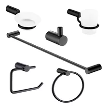 Accesorios De Baño Kit Negro Simil Velvet Peirano