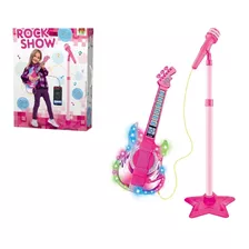 Guitarra Infantil Com Microfone Pedestal Rock Show Toca Mp3 