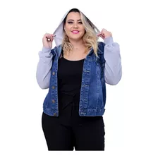Jaqueta Jeans Moletom Feminina Plus Size Com Capuz Casaco