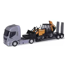 Miniatura Carreta Iveco Hi Way Com Retroescavadeira Case