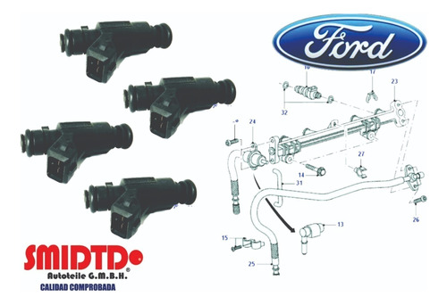 4 Inyectores De Gasolina Para Ford Courier 1.6l Zetec 98-03 Foto 3