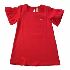 Vestido Infantil Vermelho De Linho - Up Baby