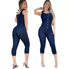 Macacão Pantacoste Jeans Feminino Fecho Em Botões Luxo