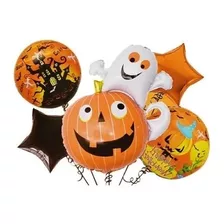 Set 5 Globos Metalico Halloween Calabaza